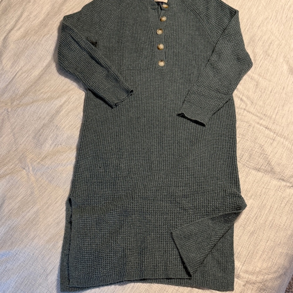 Universal Thread Knit Henley Sweater Dress in Dark Teal Midi Small - Picture 4 of 7